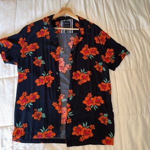 Orange floral button down shirt